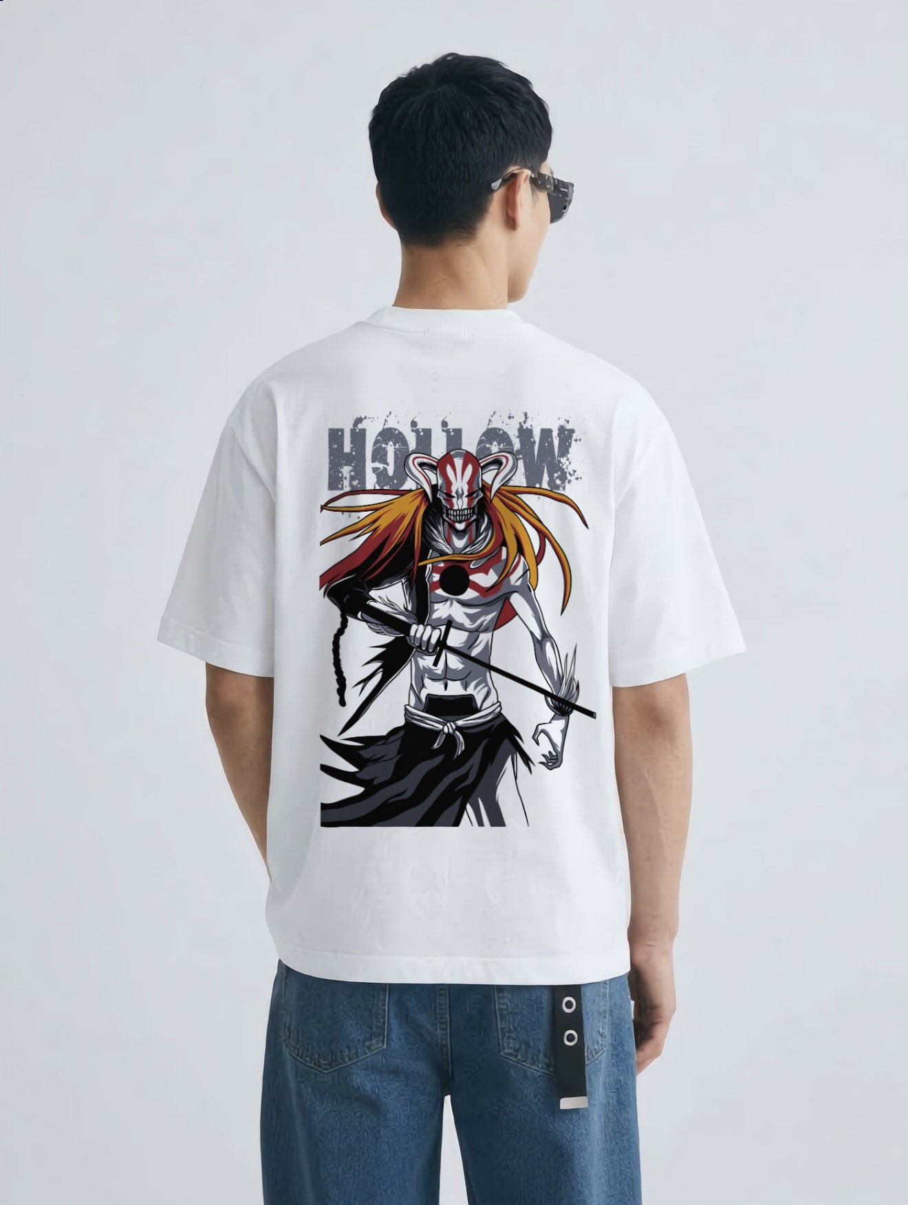 Hollow Oversized T-Shirt White - Model Back Model wearing the white Hollow oversized t-shirt, back view