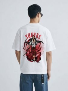 Shanks Oversized T-Shirt White - Model Back Model wearing the white Shanks oversized t-shirt, back view
