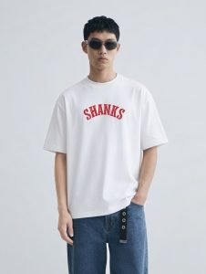 Shanks Oversized T-Shirt White - Model Front Model wearing the white Shanks oversized t-shirt, front view
