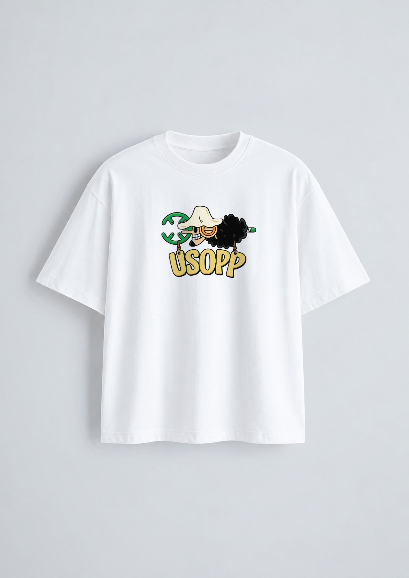Usopp Oversized T-Shirt White - Front Usopp oversized t-shirt in white, front print